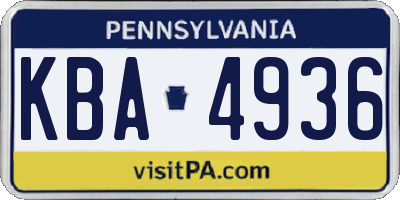 PA license plate KBA4936