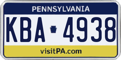 PA license plate KBA4938