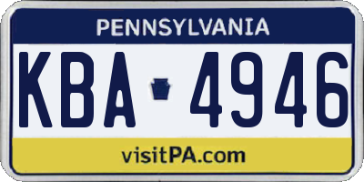 PA license plate KBA4946