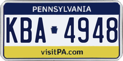 PA license plate KBA4948