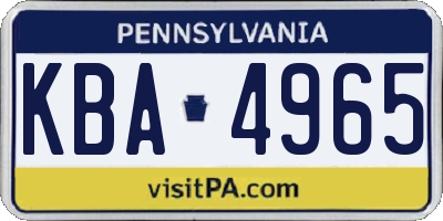 PA license plate KBA4965