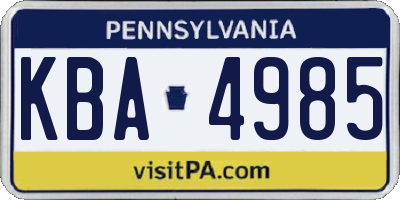 PA license plate KBA4985