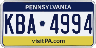 PA license plate KBA4994