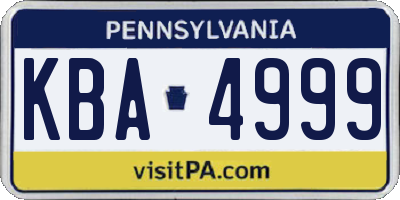 PA license plate KBA4999