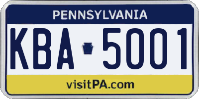 PA license plate KBA5001