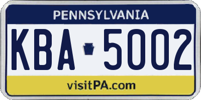 PA license plate KBA5002