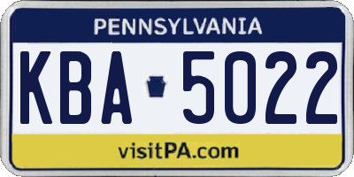 PA license plate KBA5022