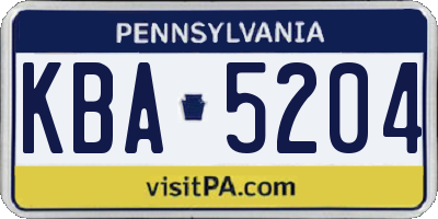 PA license plate KBA5204