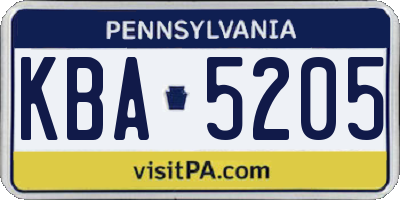 PA license plate KBA5205