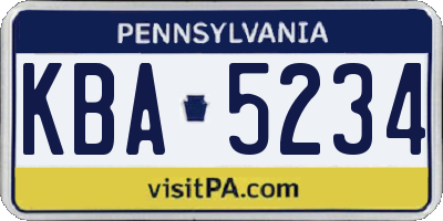 PA license plate KBA5234