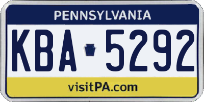 PA license plate KBA5292