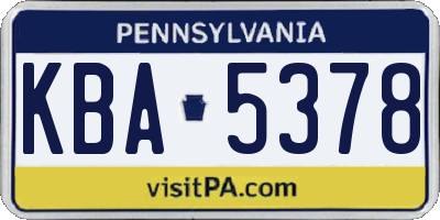 PA license plate KBA5378
