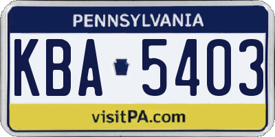 PA license plate KBA5403