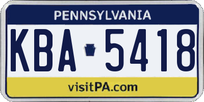 PA license plate KBA5418