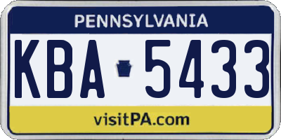 PA license plate KBA5433