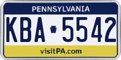 PA license plate KBA5542