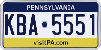 PA license plate KBA5551