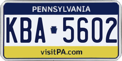 PA license plate KBA5602
