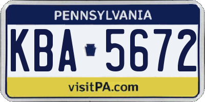 PA license plate KBA5672