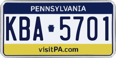 PA license plate KBA5701