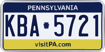 PA license plate KBA5721