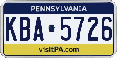 PA license plate KBA5726