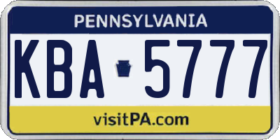 PA license plate KBA5777