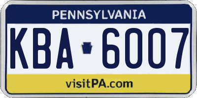 PA license plate KBA6007