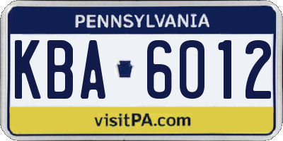 PA license plate KBA6012