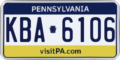 PA license plate KBA6106