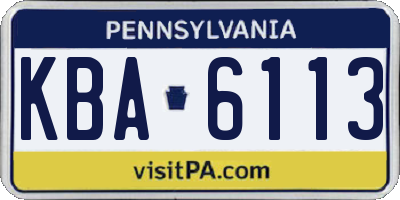 PA license plate KBA6113