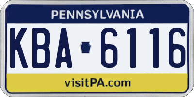 PA license plate KBA6116