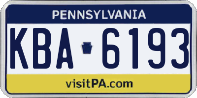 PA license plate KBA6193