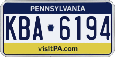 PA license plate KBA6194
