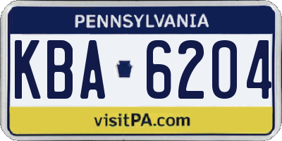 PA license plate KBA6204