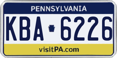 PA license plate KBA6226