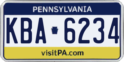 PA license plate KBA6234