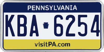 PA license plate KBA6254