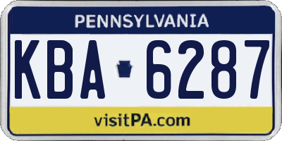 PA license plate KBA6287
