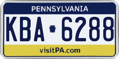 PA license plate KBA6288