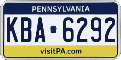 PA license plate KBA6292
