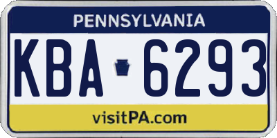 PA license plate KBA6293