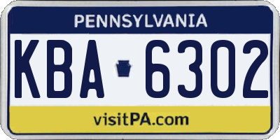 PA license plate KBA6302