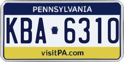 PA license plate KBA6310