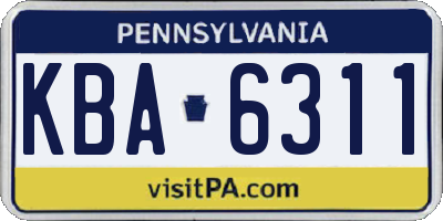 PA license plate KBA6311