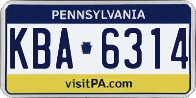 PA license plate KBA6314