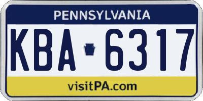 PA license plate KBA6317