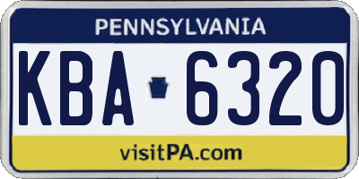PA license plate KBA6320
