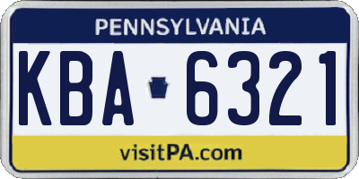 PA license plate KBA6321