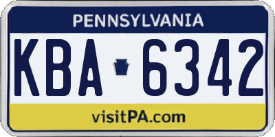 PA license plate KBA6342